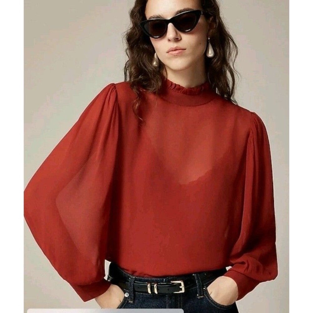J.Crew Ruffleneck Top in Chiffon Berry Sangria Camisole CF438 $138 Size M NWT